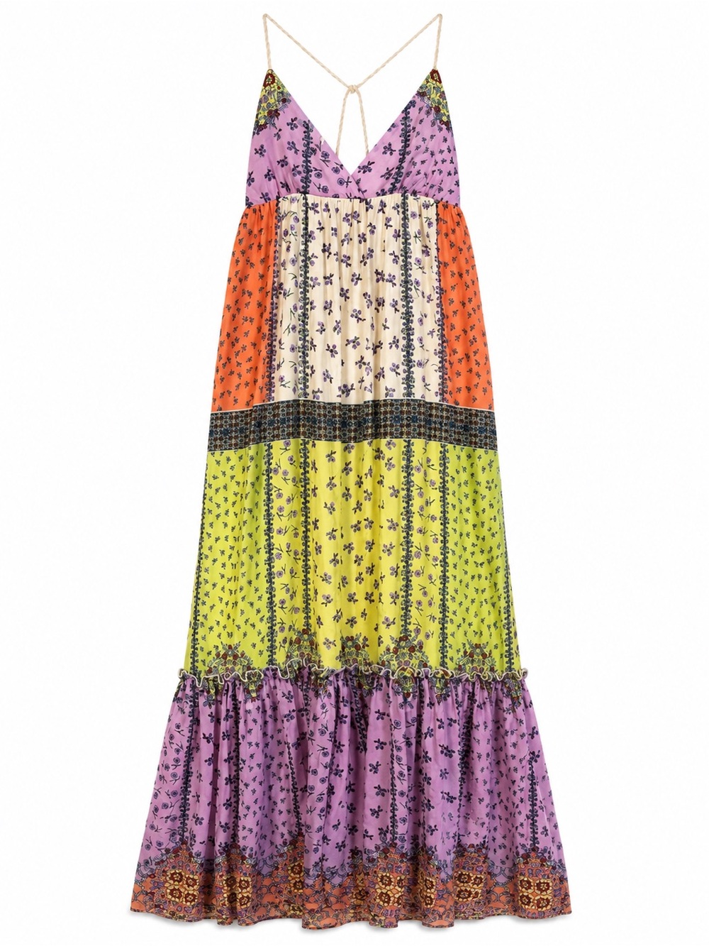Forever 21 Patchwork Floral Maxi Dress Open Back Boho Cottagecore Size Small